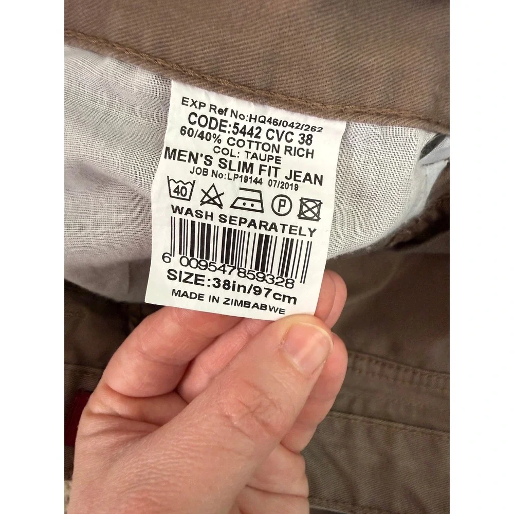 Salty Slim Fit Jeans Mens 36x32 Taupe Cotton Blend Five Pocket Casual Pants - Picture 4 of 4